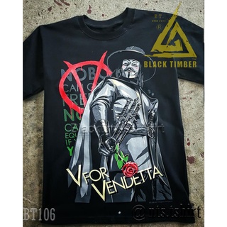 V for Vendetta Freedom เสื้อยืด สีดำ BT Black Timber T-Shirt ผ้าคอตตอน สกรีนลายแน่น S M L XL XXL