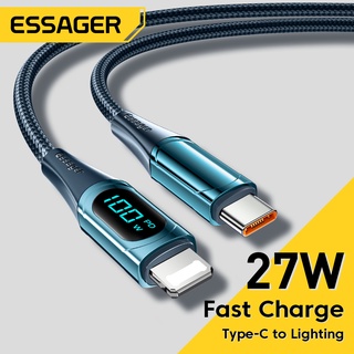 Essager สายเคเบิลข้อมูล 20W 27W PD USB c เป็น L Type c เป็น L รองรับ ip13 14 Pro Max 30W ชาร์จเร็ว