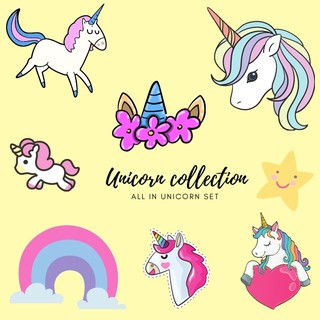 เซต Unicorn แสนน่ารัก มากมาย โลโก้รีดติดเสื้อ ตัวรีดติดเสื้อ หมวก