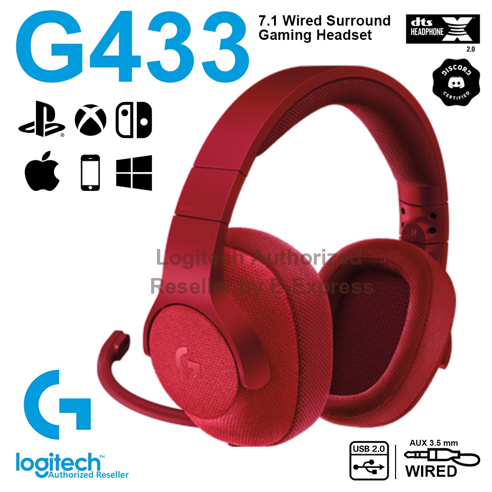 Logitech G433 Surround 7.1 Gaming Headset สีแดง หูฟังเกมมิ่ง ของแท้ ...
