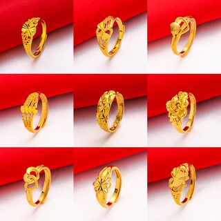 แหวนชุบทอง 24K ชุบทอง รูปดอกกุหลาบ สามารถปรับได้ แฟชั่นเรียบง่าย สําหรับผู้หญิง