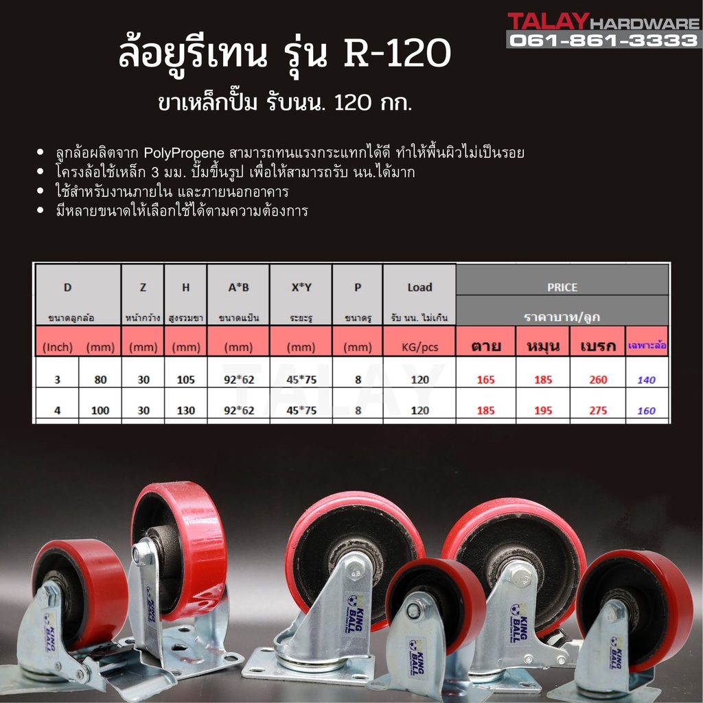 ภาพสินค้าล้อยูรีเทนแกนเหล็ก ขาปั๊ม R120 ขนาด 4 นิ้ว ล้อหมุน จากร้าน thw_toolshop บน Shopee ภาพที่ 1