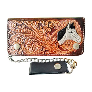 Lupadu กระเป๋าทรงยาวหนังแท้ ลายหัวม้ำ สวยงาม พร้อมโซ่ Long wallet Made From Cowhide Leather