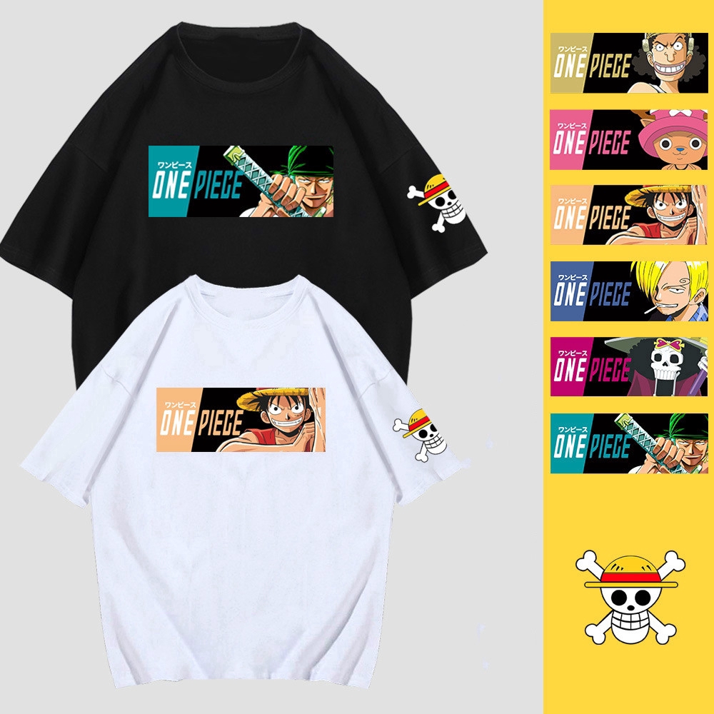 one-piece-ร่วมเสื้อยืดลูฟี่อะนิเมะผู้ชายและผู้หญิงคู่แขนสั้นหลวมฤดูร้อนน้ำแบรนด์