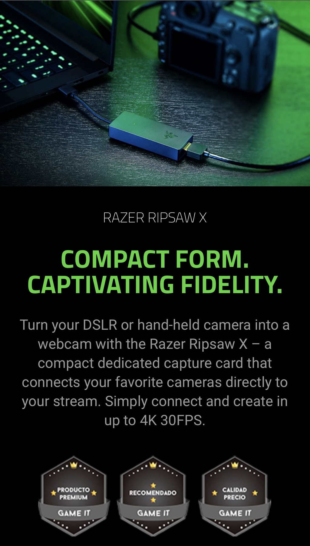 การ์ดจับภาพ Razer Ripsaw X USB พร้อมการเชื่อมต่อกล้องสําหรับการสตรีม 4K ...