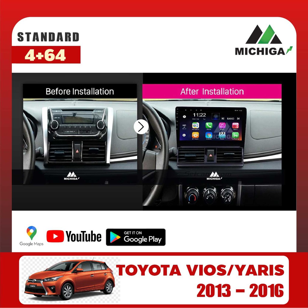 เครื่องเล่น-android-michigaจอแอนดรอยตรงรุ่น-toyota-vios-yaris-2013-2016-แรม4-รอม64-แถมกล้องหน้า-กล้องถอย