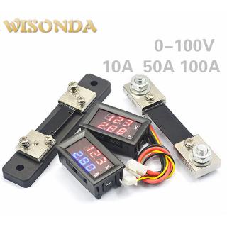 DC0-100V 10A 50A 100A LED DC จอแสดงผลคู่ดิจิตอลแอมป์มิเตอร์มิเตอร์หัววัดดิจิตอล