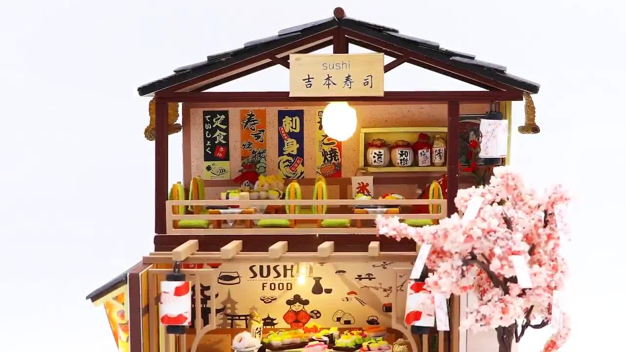 พร้อมส่ง-cutebee-บ้านตุ๊กตาซูชิญี่ปุ่น-พร้อมไฟ-led-ของขวัญวันเกิด-สําหรับเด็ก-m2011