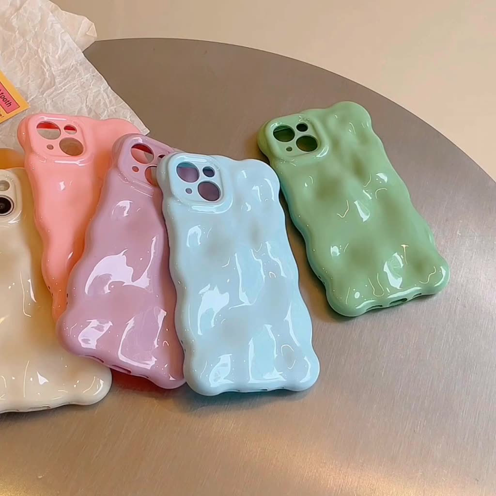 เคสโทรศัพท์มือถือแบบนิ่ม-กันกระแทก-ลายคลื่นน่ารัก-3d-สีครีม-เรียบง่าย-หรูหรา-สําหรับ-iphone-14promax-12promax-13promax-14-14pro-11