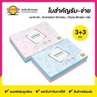 ใบสำคัญรับ+ใบสำคัญจ่าย (3+3 เล่ม/แพ็ค) ไม่มีสำเนา ขนาด 21x14.8 cm. กระดาษหนา 55 แกรม บรรจุ 80 แผ่น/เล่ม