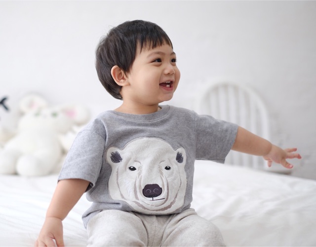 เสื้อเด็ก-kid-tshirt-ลายหมีขาว-polar-bear-สีเทา-ผ้านุ่ม-cotton-100-เสื้อยืด-เสื้อยืดเด็ก
