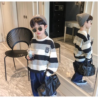 Childrens striped long sleeved T-shirt boys long sleeved sweater round neck loose striped boy Top