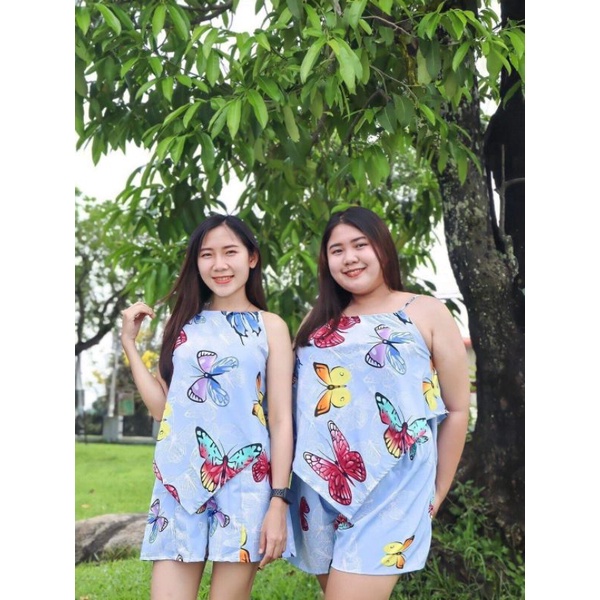 เสื้อสามเหลี่ยม-บาร์บี้-ลายผีเสื้อ-สาวไซส์s-xl-สาวพลัสไซส์-เซ็ทสาวอวบ