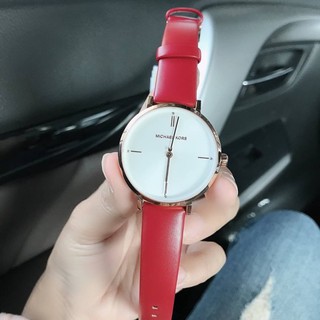 (ผ่อน0%) นาฬิกา Michael Kors Womens Jayne Three-Hand Leather Watch MK7103 ✔️หน้าปัด 36 มม. สายหนังสีแดง