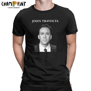 เสื้อยืดแขนสั้น คอกลม ผ้าฝ้ายแท้ พิมพ์ลาย Nicolas Cage John Travolta Face สําหรับผู้ชายS-5XL