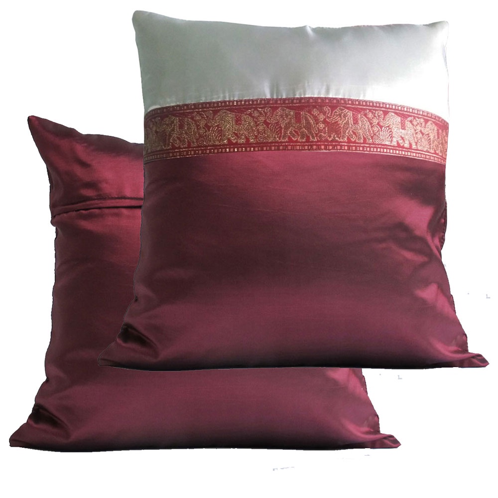 a43-thai-silk-pillow-covers-ปลอกหมอนอิง-two-tone-ไหมไทยลายช้าง-16-16-นิ้ว-1-คู่