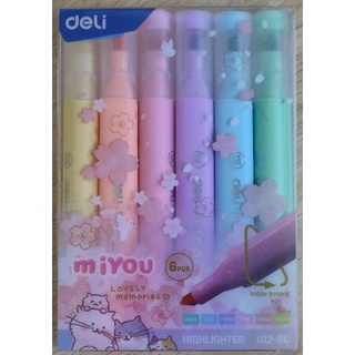 ไฮไลท์/ไฮไลต์ ชุด6สี ปากกาเน้นข้อความสีพาสเทล deli • Macaron Hilighter U12-6C