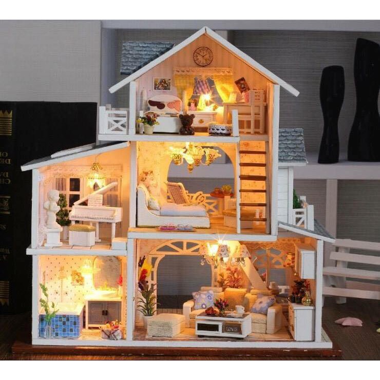 โมเดลบ้าน-diy-บ้านจิ๋ว-บ้านตุ๊กตา-ชุด-nordic-town-villa-พร้อมส่งทันที-บ้านยุโรป-สวยมาก-งานไม้ทั้้งชุด-มีฝาครอบกล่องดนตรี