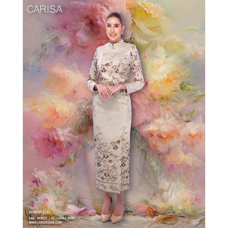 Carisa ชุดไทยเสื้อจิตรลดาทอลายนูนดิ้นทอง ทรงเข้ารูป ไซส์ S-3X ใส่แล้วสง่า มุมมองที่ 5