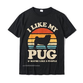 เสื้อยืดผ้าฝ้ายพรีเมี่ยม เสื้อยืดลําลอง ผ้าฝ้าย แขนสั้น พิมพ์ลาย I Like My Pug And Maybe Like 3 คน ของขวัญคู่รัก สไตล์เร