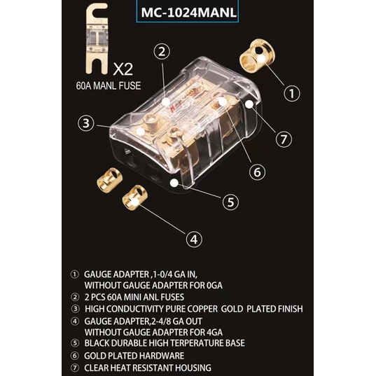 ฟิวส์-60a-minianl-พร้อมฐานฟิวส์ชุบทอง24k-fuse-holder