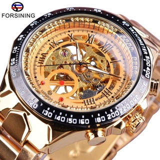 Forsining Stylish Open Work Design Golden Stainless Steel Number Sport Bezel Mens Watch Top Brand Luxury Automatic Wrist