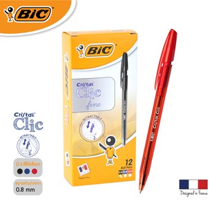 [Official Store] BIC บิ๊ก ปากกา Cristal Clic ปากกาลูกลื่น หมึกแดง หัวปากกา 0.8 mm. จำนวน 12 ด้าม