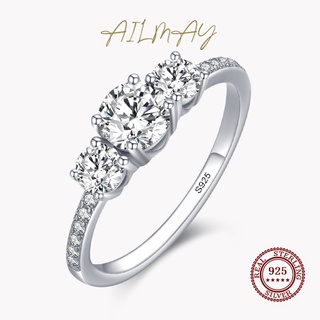 Ailmay แหวนเงินแท้ 925 ทรงกลม หรูหรา เครื่องประดับ สําหรับผู้หญิง งานแต่งงาน