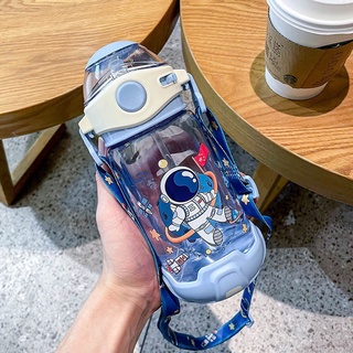 ขวดน้ําพลาสติกใส ปลอด BPA แบบพกพา สีฟ้า สําหรับเด็กผู้ชาย