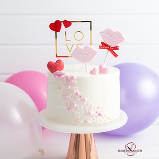 LOVE ป้ายอะคริลิค สำหรับปักบนเค้ก 3 แบบ / Topper Cake Valentines day ป้ายปักตกแต่งเค้ก วาเลนไทน์ ป้ายรัก