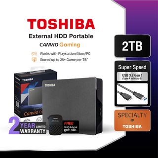 ภาพหน้าปกสินค้าToshiba External HDD (2TB) USB 3.2  SuperSpeed, รุ่น (Canvio Gaming) PlayStation/Xbox/PC ฮาร์ดดิสพกพา  Portable Hard drive ฟรี!! กระเป๋ากันกระแทก (TSB-HDTX120AK3AA) ซึ่งคุณอาจชอบราคาและรีวิวของสินค้านี้