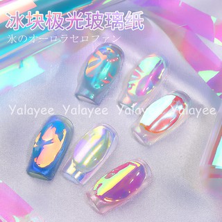 Yalayee [Manicure Accessories] の Ins กระดาษแก้วน้ําแข็ง เลเซอร์ออโรร่า สีแดง สําหรับตกแต่งเล็บ