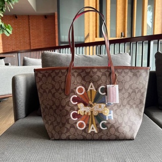 COACH C6813 CITY TOTE IN SIGNATURE CANVAS WITH COACH RADIAL RAINBOW
