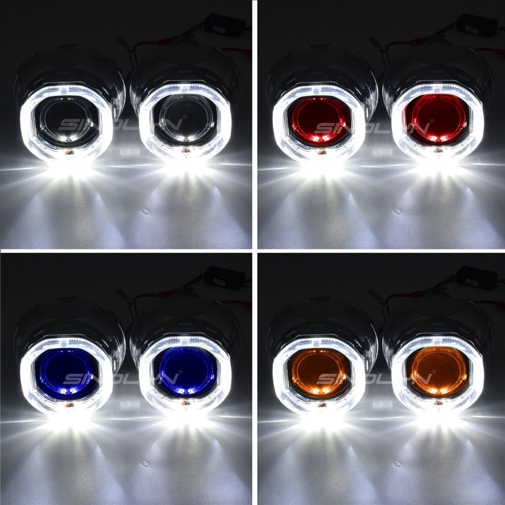 รถ/รถจักรยานยนต์ไฟหน้าสแควร์ LED Angel Devil Eyes Halo แหวน DRL H1 Bi ...