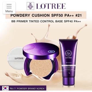 ส่งฟรี EMS!!! สอบถามก่อนโอนเงิน!!  LOTREE POWDERY CUSHION #21 Light Beige ผิวขาวเหลือง + BB Primer