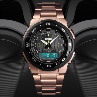 SKMEI นาฬิกาข้อมือดิจิตอลสแตนเลสกันน้ำ 50 เมตรสำหรับผู้ชาย