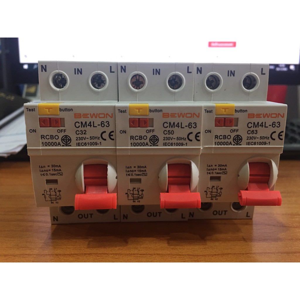 เมนเซอร์กิตเบรกเกอร์กันดูด RCBO 2P 16–63A ป้องกันไฟรั่ว ไฟดูด ปรับเป็น ...