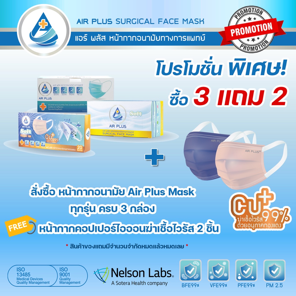 รุ่นใหม่ฆ่าเขื้อไวรัส-ผลิตในไทย-มีอย-1-กล่องบรรจุ-20ชิ้น-air-plus-soft-copper-ion-mask-anti-virus-vfe-bfe-pfe-99