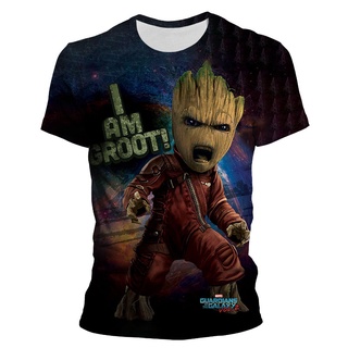 ใหม่ เสื้อยืดลําลอง แขนสั้น คอกลม พิมพ์ลายดิสนีย์ Guardians of the Galaxy Groot 3D แฟชั่นฤดูร้อน สําหรับผู้ชาย ผู้หญิง