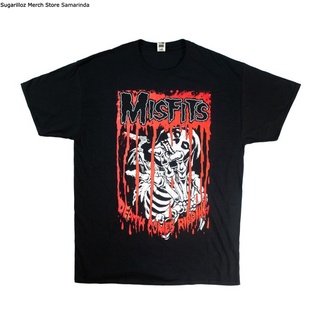 คอลูกเรือเสื้อยืดคอกลมเสื้อยืด พิมพ์ลายวง MISFITS DEATH COMES RIPPING - Mผ้าฝ้ายแท้