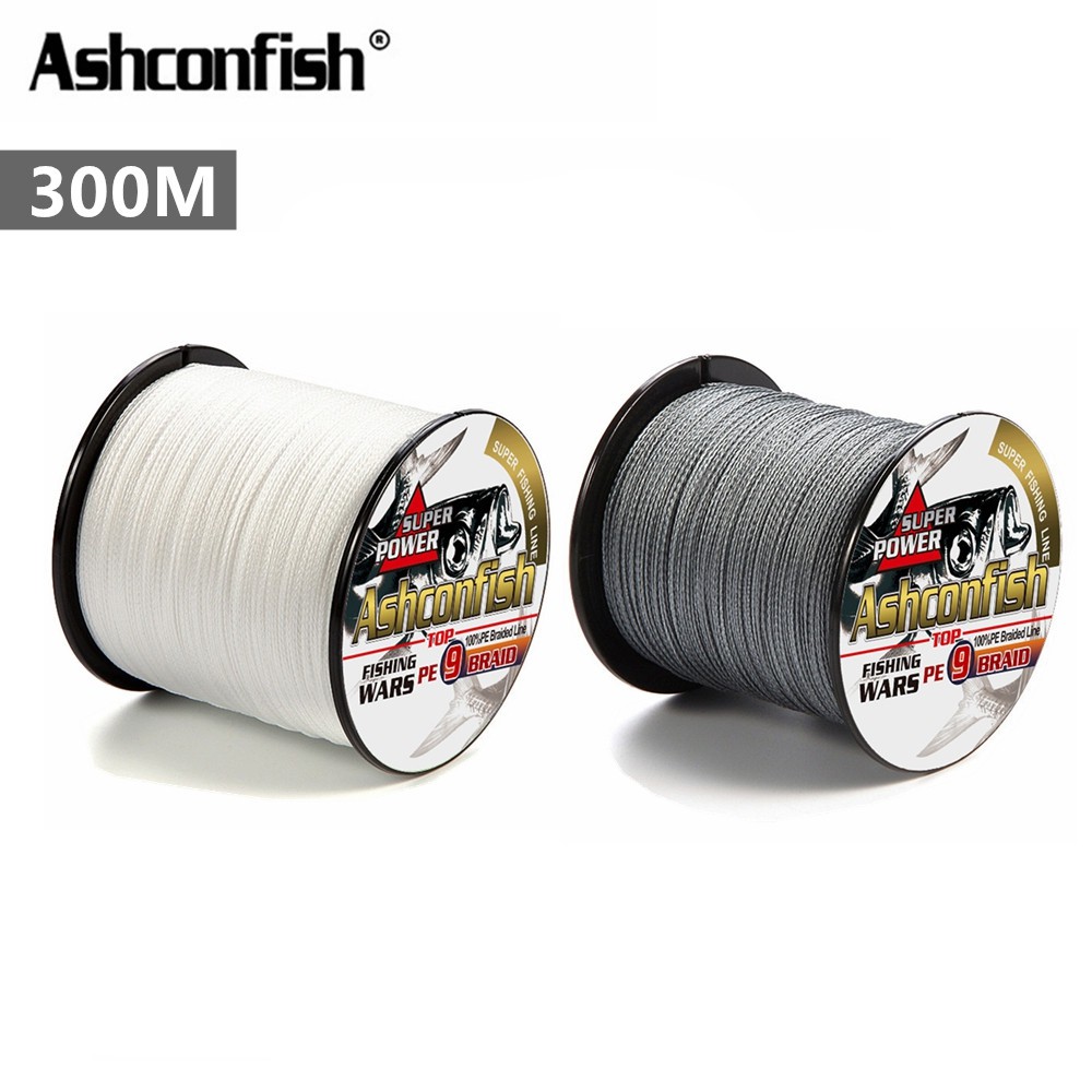 ashconfish-สายเอ็นตกปลา-pe-แบบถัก-9-เส้น-300-เมตร-pe-x9-สีขาว-สีเทา