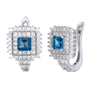 ต่างหู ลอนดอนบลูโทปาซ เงินแท้ 92.5 %  ชุบโรเดียม  Earring  london blue topaz  Silver 92.5 % & Rhodium