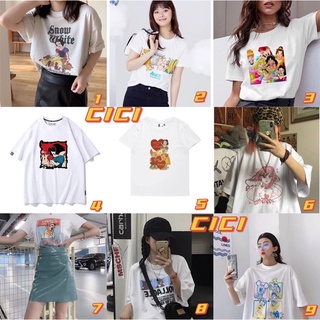 Cici(NO.190)เสื้อยืดแขนสั้นลายการ์ตูนสุดฮิตสีๆน่ารัก