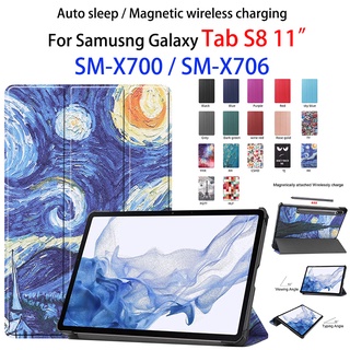 เคสแล็ปท็อป แบบแข็ง พับได้สามทบ อัตโนมัติ สําหรับ Samsung Galaxy Tab S8 11 นิ้ว SM-X700 SM-X706