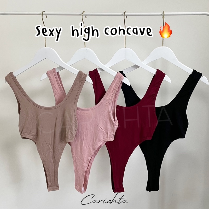 carichta-sexy-high-concave-bodysuit-บอดี้สูทเว้าสูง-บอดี้สูท-ผ้านิ่ม-มีกระดุมที่เป้า-เสื้อกล้าม-เว้าเอว-เสื้อโชว์หลัง