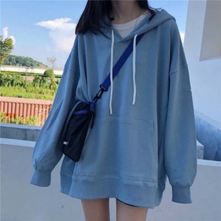 Korean style solid color sweater for female students loose and versatile mid-length hooded long-sleeved top autumn