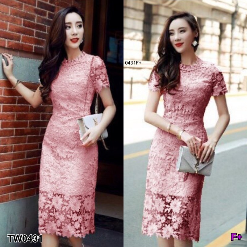 b0431-ชุดเดรสลูกไม้ทรงเข้ารูป-korea-style-korean-style-slim-fit-lace-dress