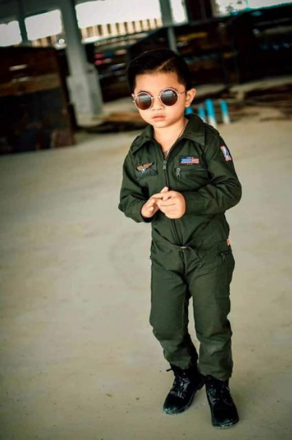 ชุดนักบินชุดหมีพื้นเขียว-ชุดอาชีพเด็ก-ชุดนักบิน-ชุดอาชีพในฝัน-ชุดทหาร