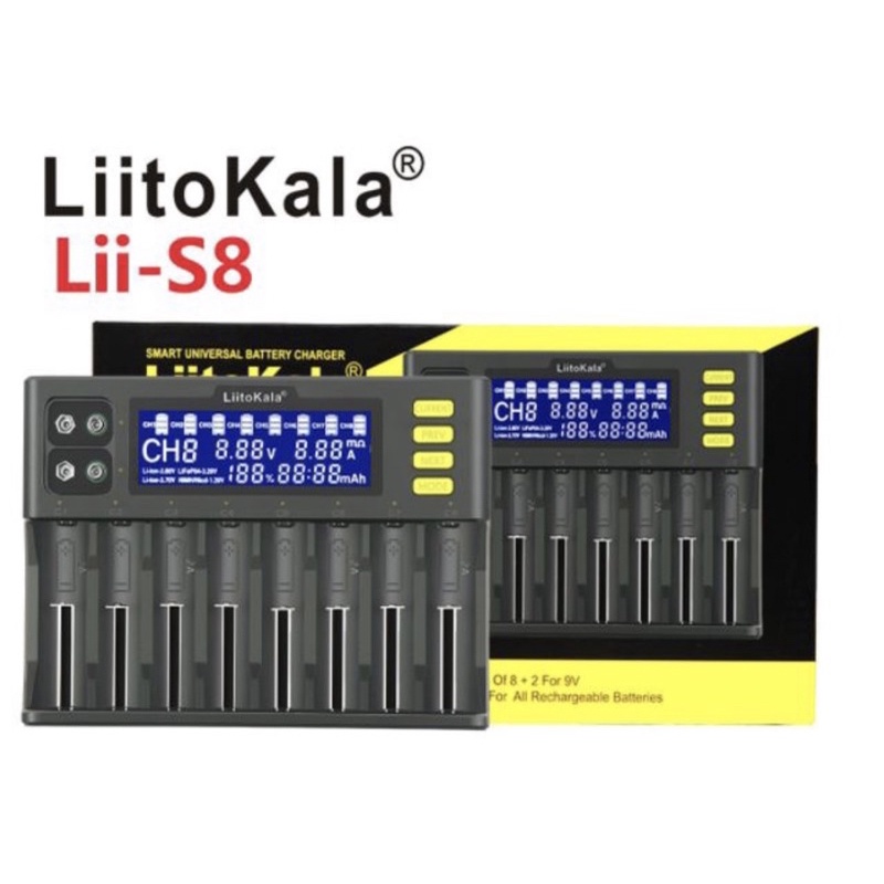 เครื่องชาร์จถ่านliitokala-lii-s8-ของแท้-ชาร์จถ่านได้หลายขนาด-มีadapterปลั๊กแล้วหัวชาร์จในรถ