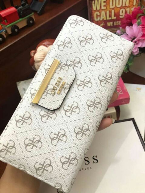 new-arrival-guess-factory-womens-long-wallet-2018-กระเป๋าสตางค์ทรงยาวซิปรอบ-วัสดุหนังpolyurethane100-สีขาว